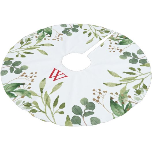 Feierliche Winter Greenery Holiday Monogram Polyester Weihnachtsbaumdecke (Schrägansicht)