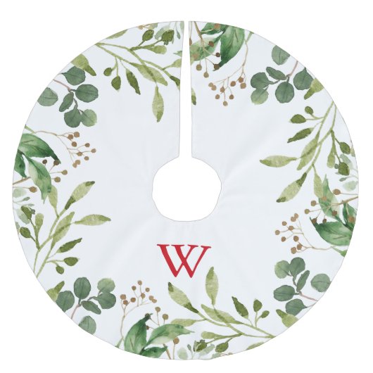Feierliche Winter Greenery Holiday Monogram Polyester Weihnachtsbaumdecke (Vorderseite)