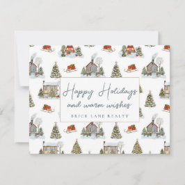 Feierliche Winterhäuser glücklicher Urlaub Realty Feiertagskarte