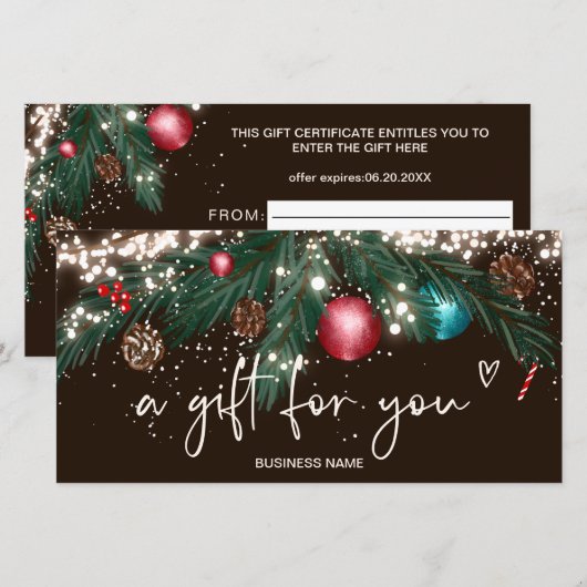 Feierliche Winterkränz-Logo Geschenkgutschein brau (Vorne/Hinten)