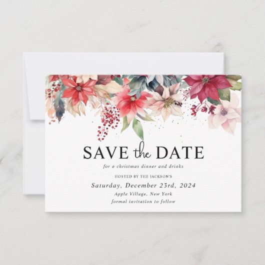 Feierliche Winterweihnachtsfeier Florals Save The Date (Vorderseite)