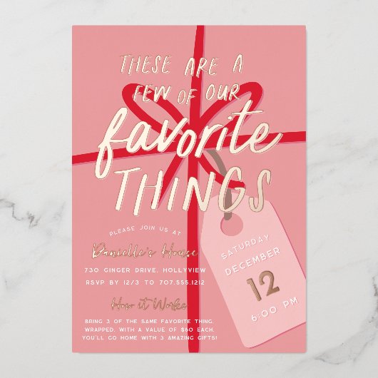 Feierliche Wrap | Holiday Favorite Things Party Folieneinladung (Vorderseite)