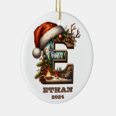 Feierlicher Buchstabe E Winterlandschaft mit Weihn Keramik Ornament (Rechts)