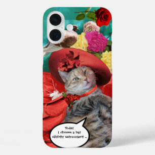 FEIERLICHER CAT-PRINZESTATUS, ROTER HAT MIT SCHWEI iPhone 16 PLUS HÜLLE