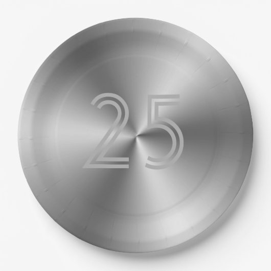 Feierlicher Chic Silver Gray 25-jähriges Bestehen Pappteller (Vorderseite)