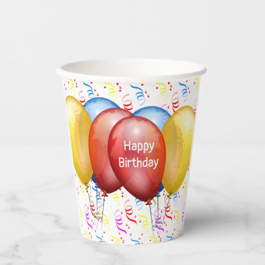 Feierlicher Geburtstag mit Balloons Pappbecher (Vorderseite)