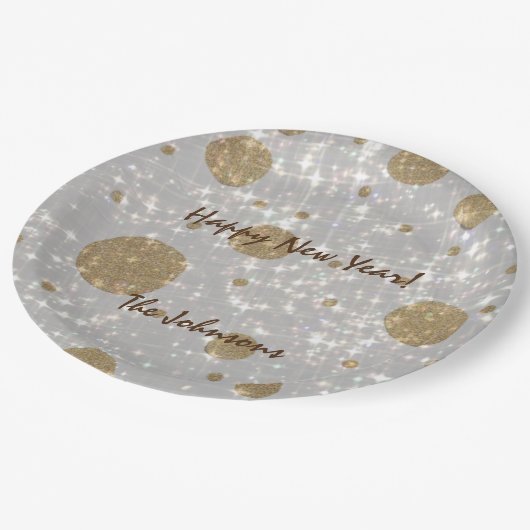 Feierlicher Glitzer zum neuen Jahr Pappteller (Schrägansicht)