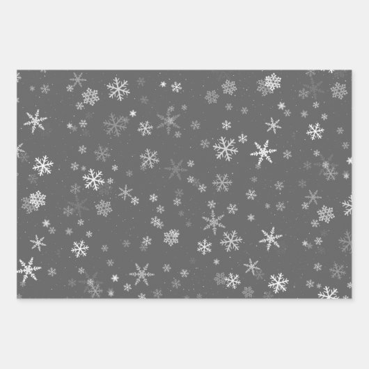 Feierlicher Grauer Schneeflocken Geschenkpapier Set (Vorderseite)