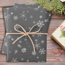 Feierlicher Grauer Schneeflocken Geschenkpapier Set