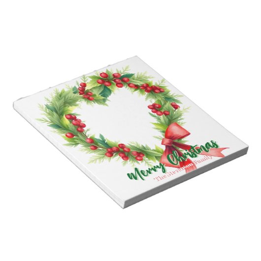 Feierlicher Herzkranz mit Red Bow Notizblock (angewinkelt)