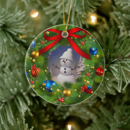Feierlicher Kranz mit Snowman Keramik Ornament