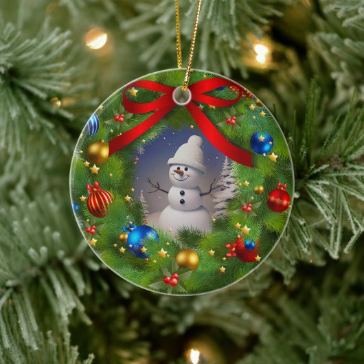 Feierlicher Kranz mit Snowman Keramik Ornament (Baum)