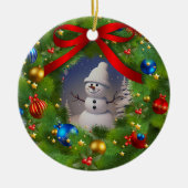 Feierlicher Kranz mit Snowman Keramik Ornament (Vorne)
