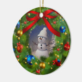 Feierlicher Kranz mit Snowman Keramik Ornament (Links)