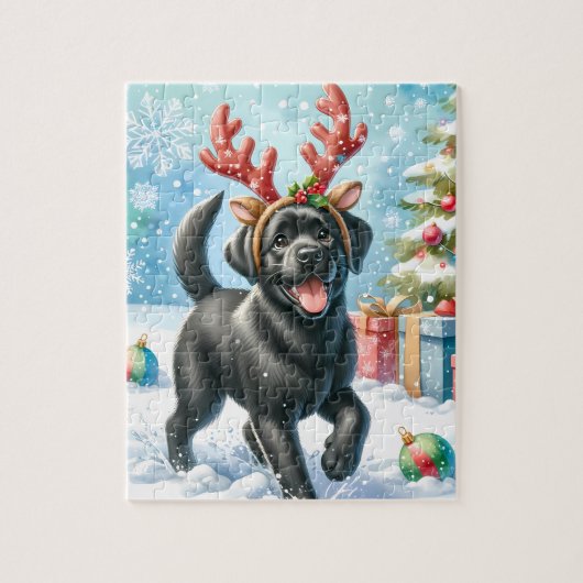 Feierlicher Labrador Retriever Welpe Weihnachtshun Puzzle (Vertikal)