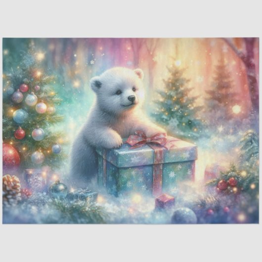 Feierlicher Polarbär mit Riesengeschenk-Dekoupage Seidenpapier (Vorderseite)