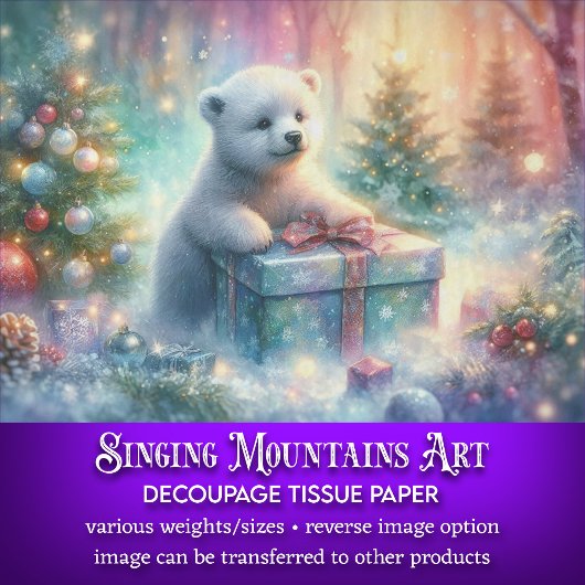 Feierlicher Polarbär mit Riesengeschenk-Dekoupage Seidenpapier
