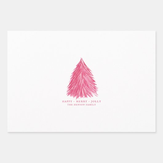 Feierlicher Rosa Weihnachtsbaum Wasserfarbener Url Geschenkpapier Set (Vorderseite)