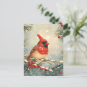 Feierlicher Roter Kardinal Weihnachtsgrüße Postkarte (Stehend Vorderseite)
