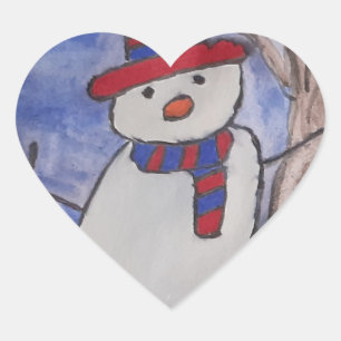 Feierlicher Schneemann Herz-Aufkleber