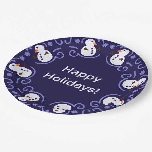 Feierlicher Schneemann Pappteller (Schrägansicht)