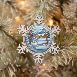 Feierlicher Schneemobil Schneeflocken Zinn-Ornament