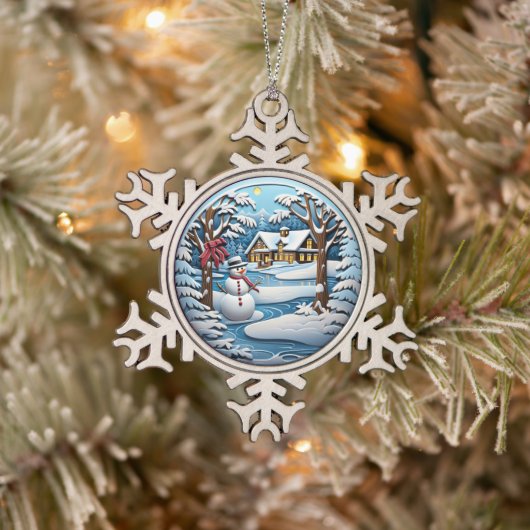 Feierlicher Schneemobil Schneeflocken Zinn-Ornament (Baum)