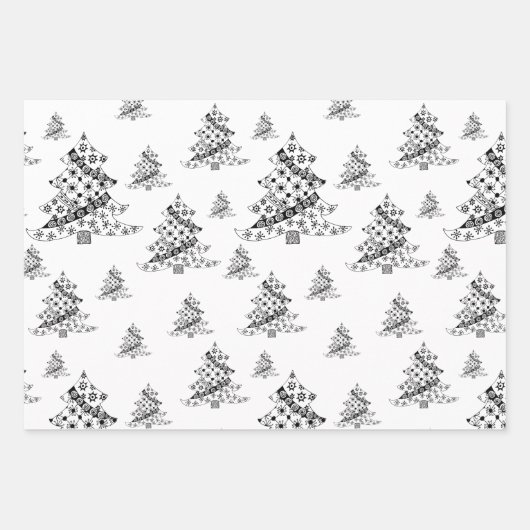 Feierlicher schwarzer und weißer Weihnachtsbaum Ur Geschenkpapier Set (Vorderseite 3)