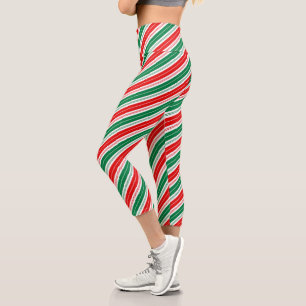 Feierlicher Spaß Peppermint Green Red Candy Cane S Capri Leggings