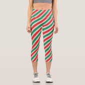 Feierlicher Spaß Peppermint Green Red Candy Cane S Capri Leggings (Vorderseite)