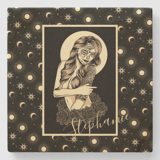 Feierlicher Tag des Toten Designs Steinuntersetzer (Vorderseite)