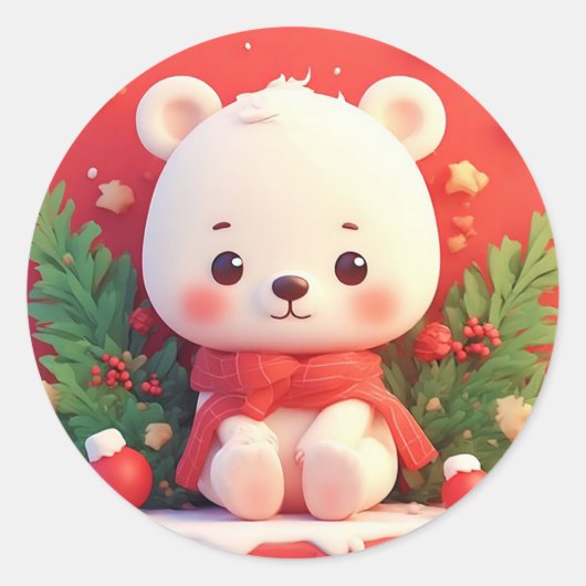 Feierlicher Teddybär mit Geschenken und Weihnachts Runder Aufkleber (Vorderseite)