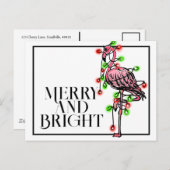 Feierlicher Urlaub Flamingo | Rotgrüner Weihnachts Postkarte (Vorne/Hinten)