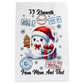 Feierlicher Urlaubssack mit fröhlichen Geschenken Mittlere Geschenktüte (Rückseite)