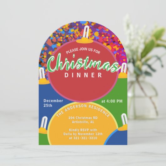 Feierliches farbiges Weihnachtsfest - Party Einladung (Stehend Vorderseite)