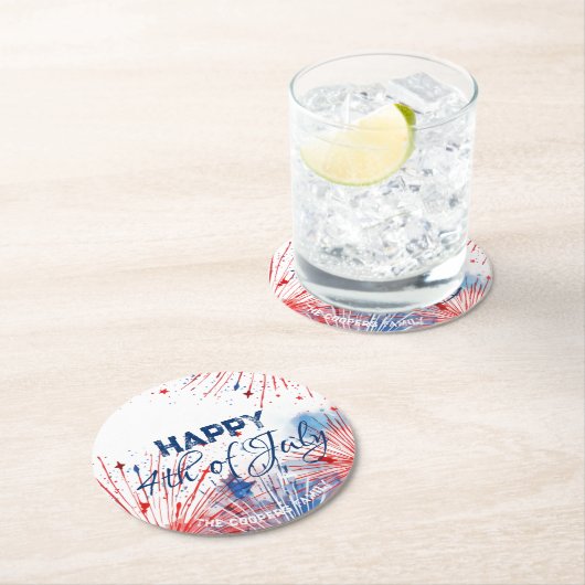 Feierliches Feuerwerk glücklich 4. Juli Benutzerde Runder Pappuntersetzer (Vor Ort)