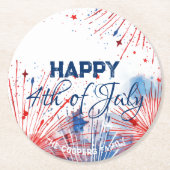 Feierliches Feuerwerk glücklich 4. Juli Benutzerde Runder Pappuntersetzer (Vorderseite)