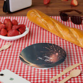 Feierliches Feuerwerk Script Typografie glücklich  Pappteller