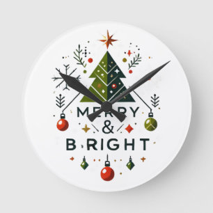 Feierliches fröhliches und helles Weihnachtsbaumde Runde Wanduhr