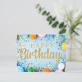 Feierliches Glück Geburtstag auf blass blauer Post Postkarte (Stehend Vorderseite)