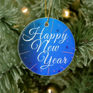 Feierliches Glück Neues Jahr Blau Keramik Ornament