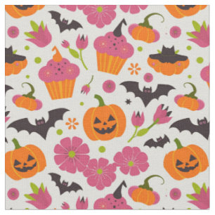 Feierliches Halloween Kuchen, Kürbis und Flederm Stoff