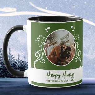Feierliches Happy Holidays Foliage Green Family Fo Tasse