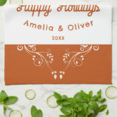 Feierliches Happy Holidays Foliage Orange Couple F Geschirrtuch (Gefaltet)