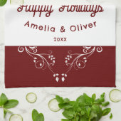 Feierliches Happy Holidays Foliage Red Couple Foto Geschirrtuch (Gefaltet)