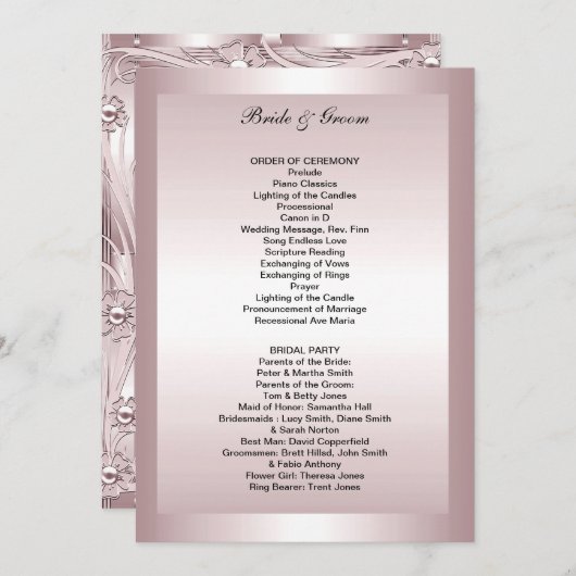 Feierliches Hochzeitsprogramm Programm (Vorne/Hinten)