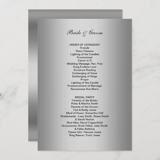 Feierliches Hochzeitsprogramm Programm (Vorne/Hinten)