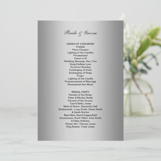 Feierliches Hochzeitsprogramm Programm (Stehend Vorderseite)