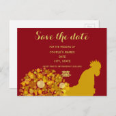 Feierliches Jahr der Roster-Gold-Chinesen-Hochzeit Ankündigungspostkarte (Vorne/Hinten)