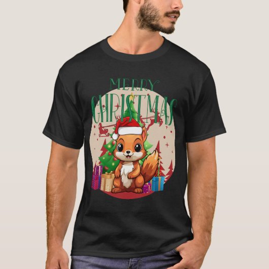 Feierliches Lächeln Eichhörnchen in Weihnachtsmann T-Shirt (Vorderseite)